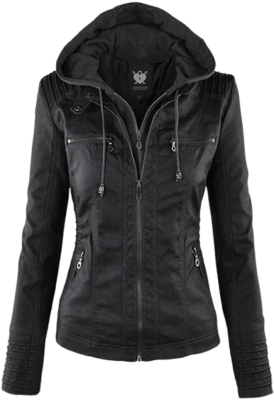 Lock and Love Women's Removable Hooded Faux Leather Moto Biker Jacket